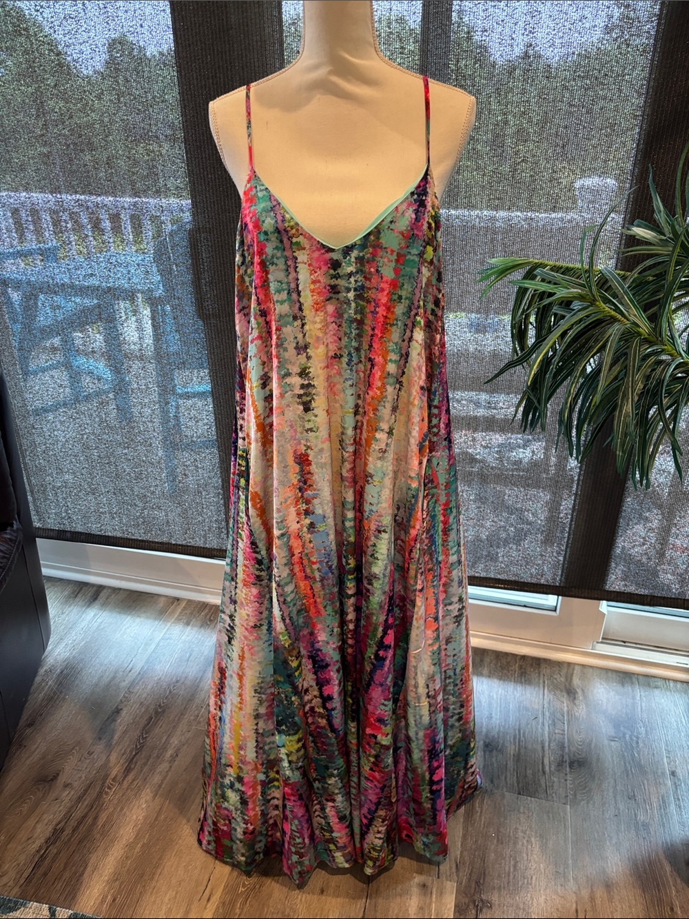 Nicole Miller Multicolor Watercolor Stripe Maxi Dress